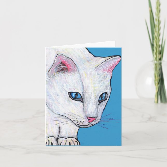 Blaue Augen-weiße Katzen-Anmerkungs-Karte Karte (Vorderseite)