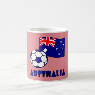 Blaue australische Fußballflagge rosa Hintergrund Kaffeetasse