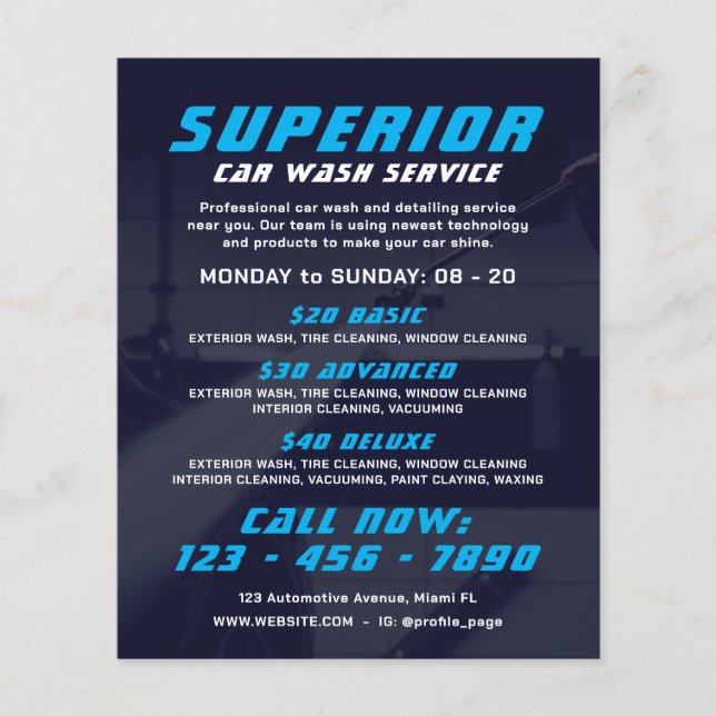 Blaue Autowasche Flyer (Vorne)