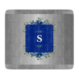 Blaue Azure-Bloom: Metallisches Silber Blumenmuste Schneidebrett