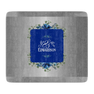 Blaue Azure-Bloom: Metallisches Silber Blumenmuste Schneidebrett