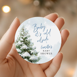 Blaue Baby, es ist kalt draußen Baby Shower Runder Aufkleber