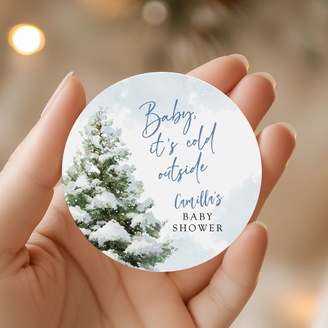 Blaue Baby, es ist kalt draußen Baby Shower Runder Aufkleber (Von Creator hochgeladen)