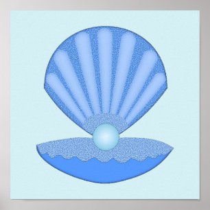 Blaue Baby-Jungen-Austernschale und Perle Poster