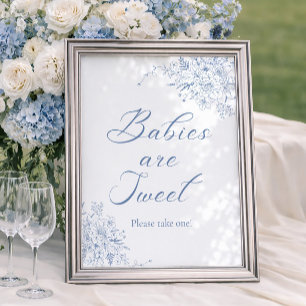 Blaue Baby-Party-Geschenke mit floralem Muster Poster