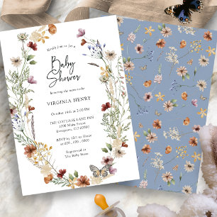 Blaue Baby Shower Einladung mit Wildblumen-Muster