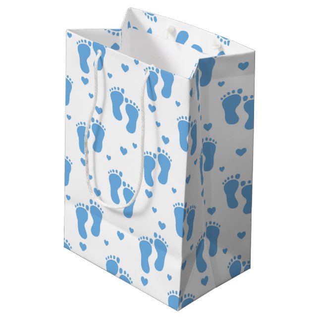 Blaue Babyfüßchen Mittlere Geschenktüte (Rückseite Schrägansicht)
