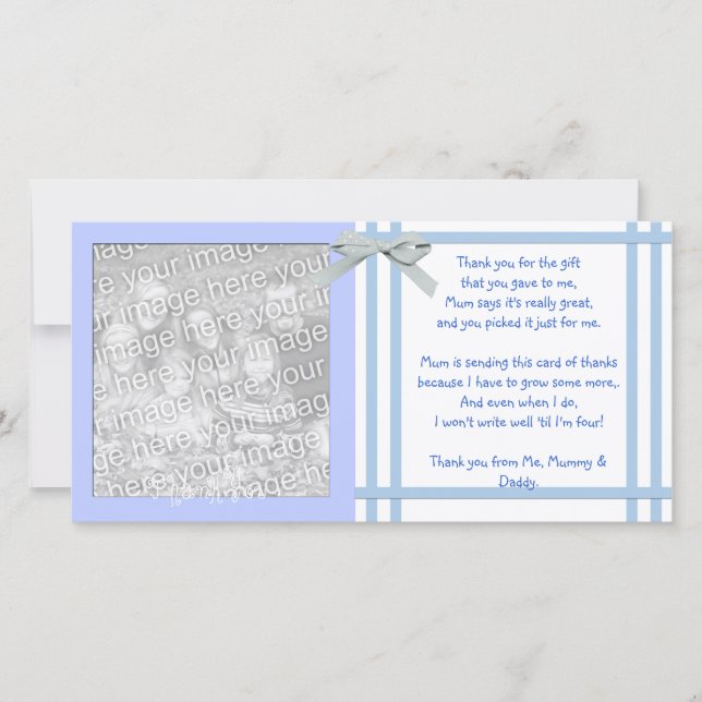 Blaue Babyparty danken Ihnen, vom Baby zu Dankeskarte (Vorderseite)