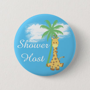 Blaue Babyparty-Gastgeber-Giraffen-Abzeichen Button