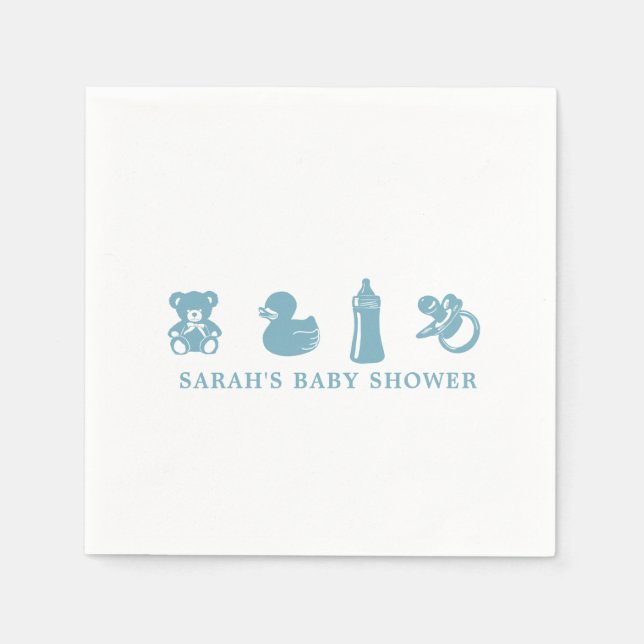 Blaue Babyparty-Papiernapkins Serviette (Vorderseite)