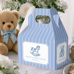 Blaue Babyparty-Wippe Pferd Teddybär Streifen Geschenkschachtel