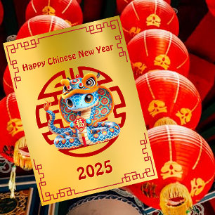 Blaue Babyschlange Chinesisches Neujahrsglück Feiertagskarte