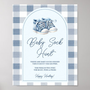 Blaue Babyschuhe Gingham-Baby-Baby-Schuhsuche Poster