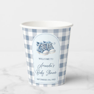 Blaue Babyschuhe Gingham-Jungenstiefelchen Baby Sh Pappbecher