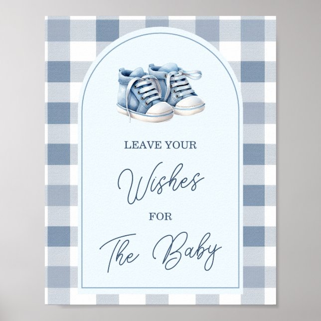 Blaue Babyschuhe Gingham-Stiefelchen Hinterlasse D Poster (Vorne)