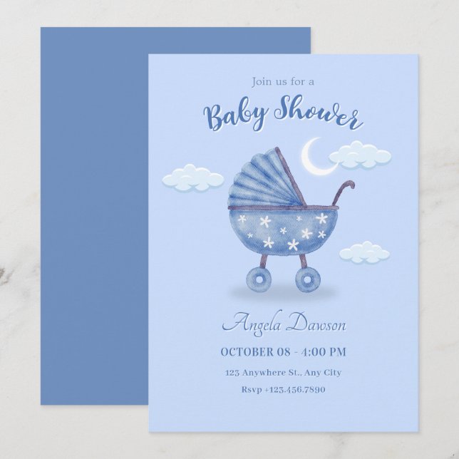 Blaue Babywanne Einladung (Vorne/Hinten)