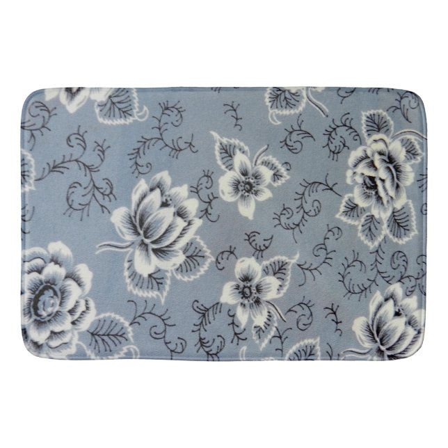 Blaue Bad-kolonialmatte des Blumen-Muster-| Badematte (Vorderseite)