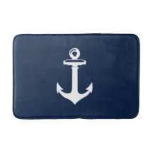 Blaue Badematte mit weißem Anker der Navy