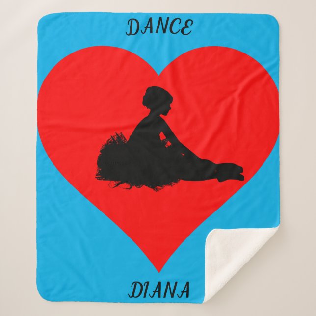 Blaue Ballerina Decke mit rotem Herz. Sherpadecke (Vorderseite)
