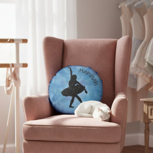 Blaue Ballerina-Kissen mit Namen - Rund - 40 cm Rundes Kissen