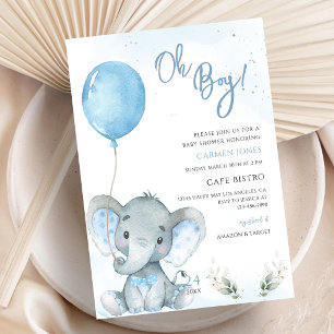 Blaue Ballon-Elefanten-Junge-Baby-Party Einladung