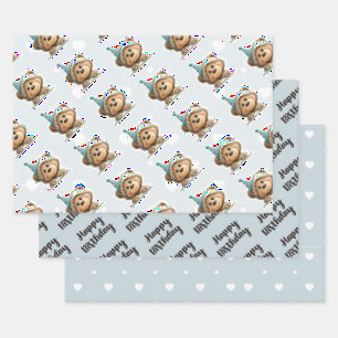 Blaue Ballon-Igel-Feier Geschenkpapier Set