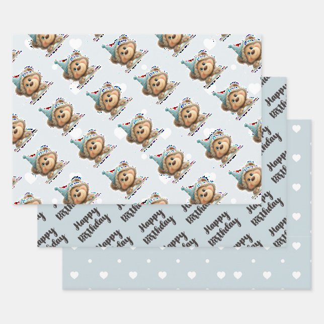 Blaue Ballon-Igel-Feier Geschenkpapier Set (Set)