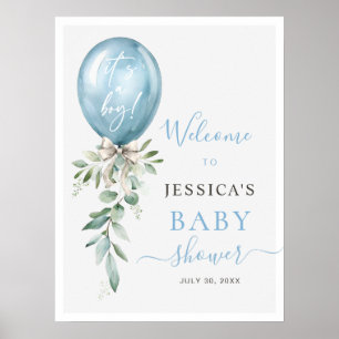 Blaue Ballonband-Grünzeug-Baby-Shower-Willkommen Poster
