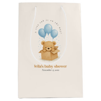 Blaue Ballonbär-Aquarell-Baby-Party Mittlere Geschenktüte