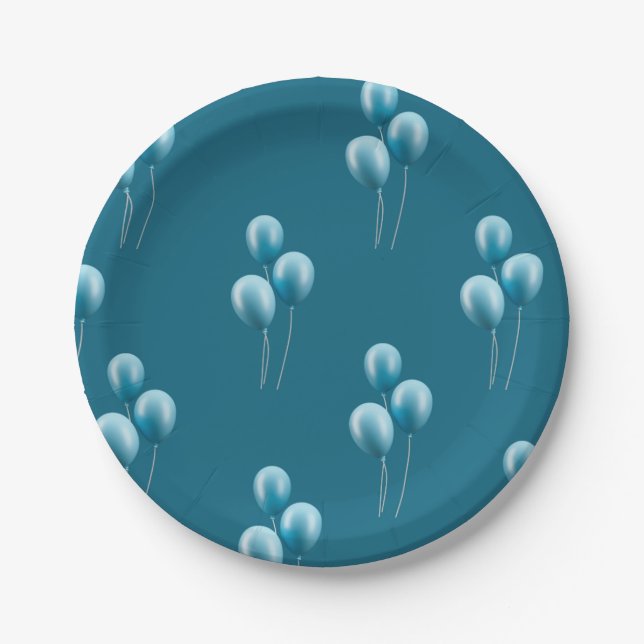 Blaue Ballonmuster Papierplatte Pappteller (Vorderseite)