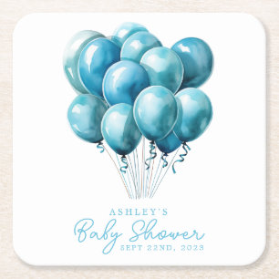 Blaue Ballons Aquarell Jungen Baby Shower Rechteckiger Pappuntersetzer