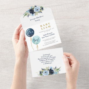 Blaue Ballons Baby Shower Junge Einladung