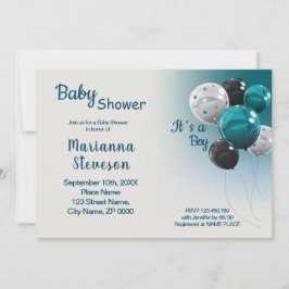 BLAUE BALLOONS BABY SHOWER BOY EINLADUNG