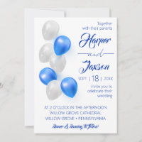 Blaue Balloons. Elegante Hochzeitseinladung.