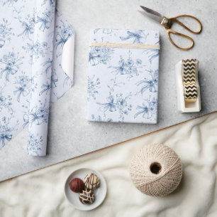 Blaue Bänder und Schleifen Toile Coquette Muster  Geschenkpapier