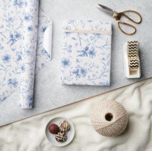 Blaue Bänder und Schleifen Toile Coquette Muster  Geschenkpapier