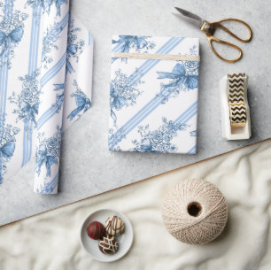 Blaue Bänder und Schleifen Toile Coquette Muster  Geschenkpapier