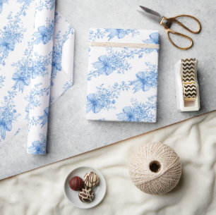 Blaue Bänder und Schleifen Toile Coquette Muster  Geschenkpapier
