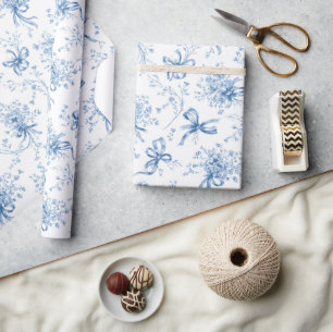 Blaue Bänder und Schleifen Toile Coquette Muster  Geschenkpapier
