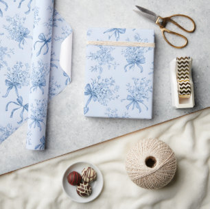 Blaue Bänder und Schleifen Toile Coquette Muster  Geschenkpapier