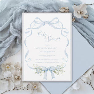 Blaue Bandrahmen Elegantes Schleifen-Baby-Shower Einladung