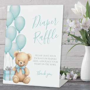 Blaue Bär Baby Shower Windel Raffle Sockelschild