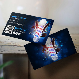 Blaue Barbier-Shop-Stange Verbinde dich mit uns QR Visitenkarte