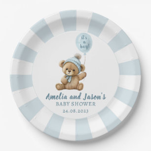 Blaue Bären-Ballon-Baby-Party-Papierplatten Pappteller