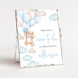 Blaue Bären-Ballon-Baby-Shower-Umschlag-Station Poster