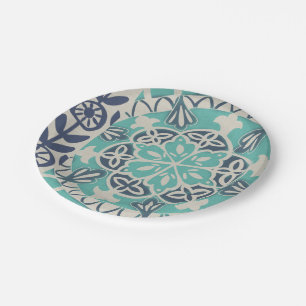 Blaue Batik-Fliese I Pappteller