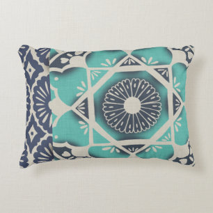 Blaue Batik-Fliese II Dekokissen