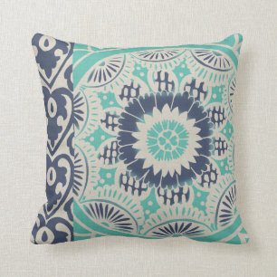 Blaue Batik-Fliese III Kissen