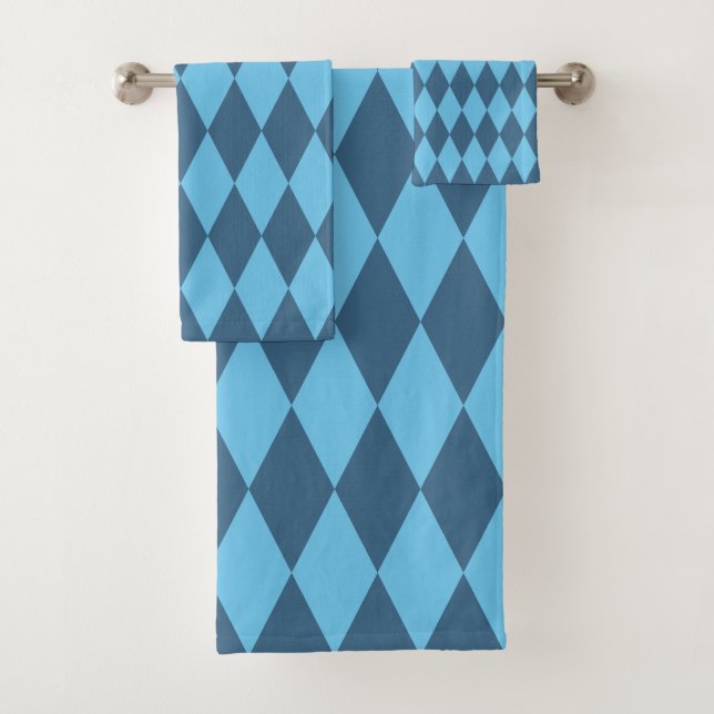Blaue Bavaria Rhombus-Flaggenmuster Badhandtuch Set (Insitu)