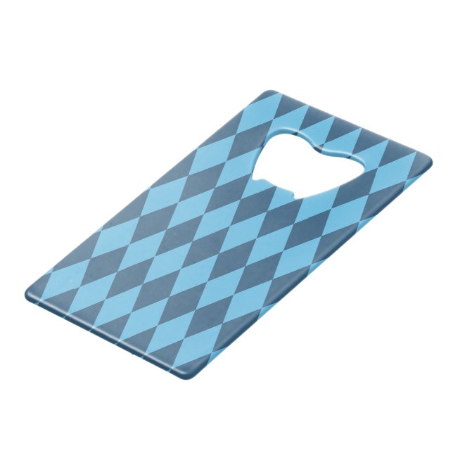 Blaue Bavaria Rhombus-Flaggenmuster Geldbeutel Flaschenöffner (Vorderseite Schrägansicht)